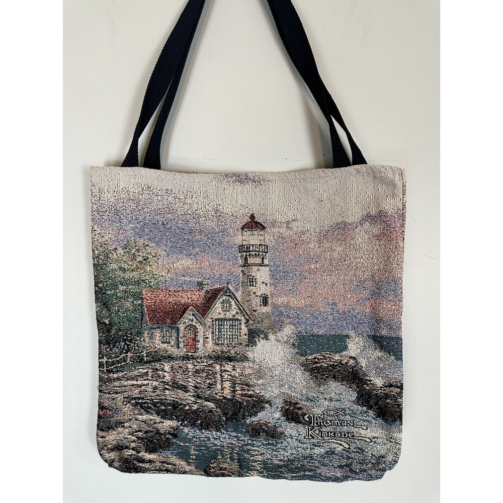 Thomas Kinkade Tapestry Double Handle Lighthouse Ocean Scene Tote Bag
